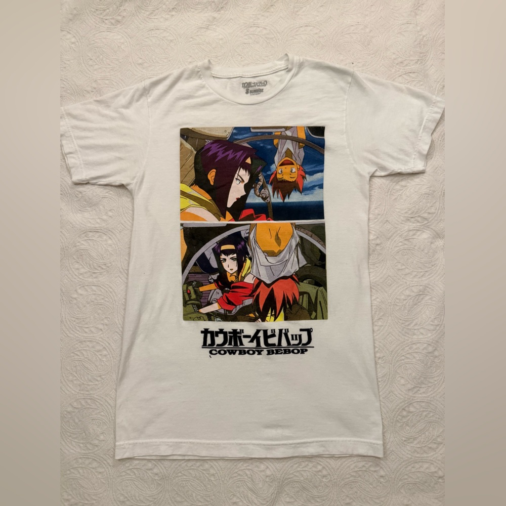 Cowboy Bebop Ed and Faye Scene From Anime Colorful Graphic White Tee Size Small